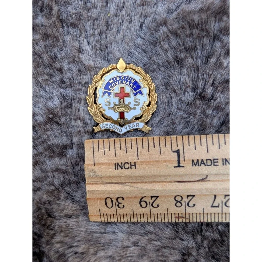 Vintage Gold Presbyterian Cross Crown Enameled 2nd Year Sunday School Award Pin